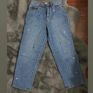 universal thread embroidered flower mom jeans